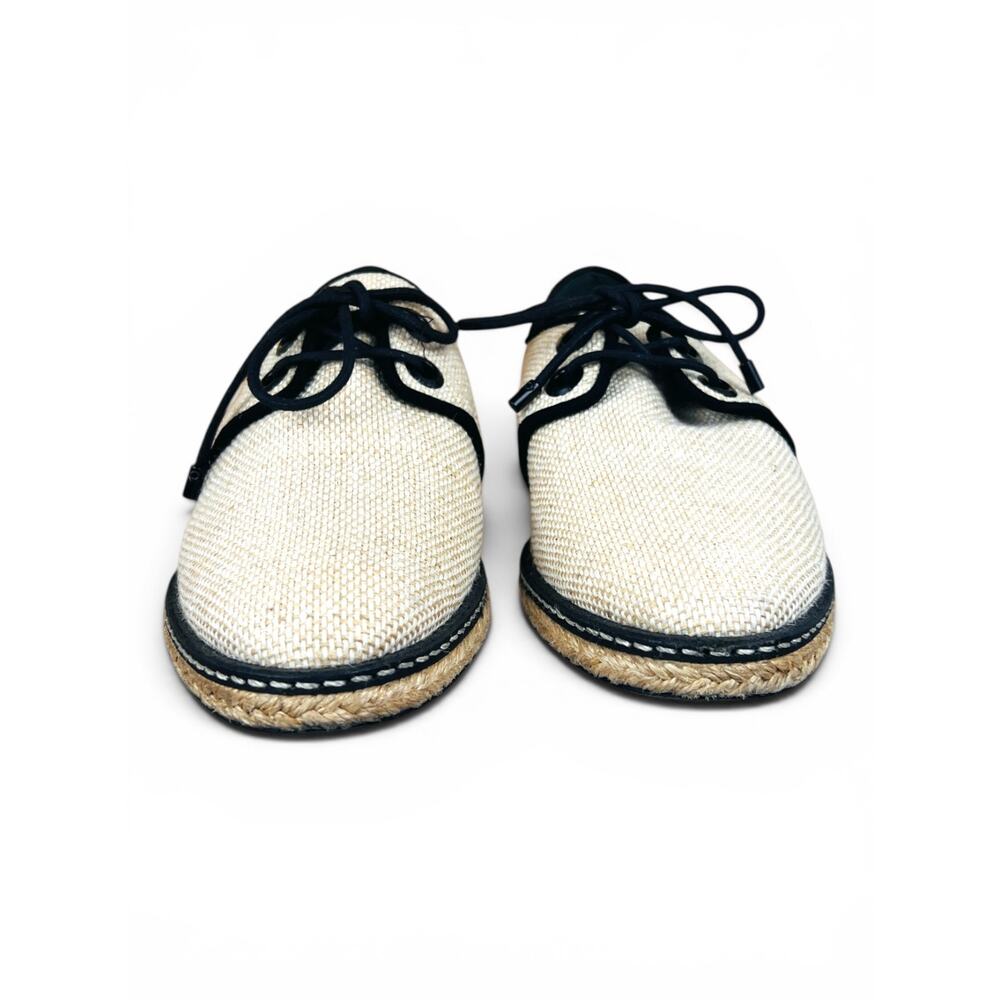 Tory Burch Fawn Canvas Espadrille Oxford Shoes Size 6.5 Lace Up Raffia Jute - Picture 3 of 10